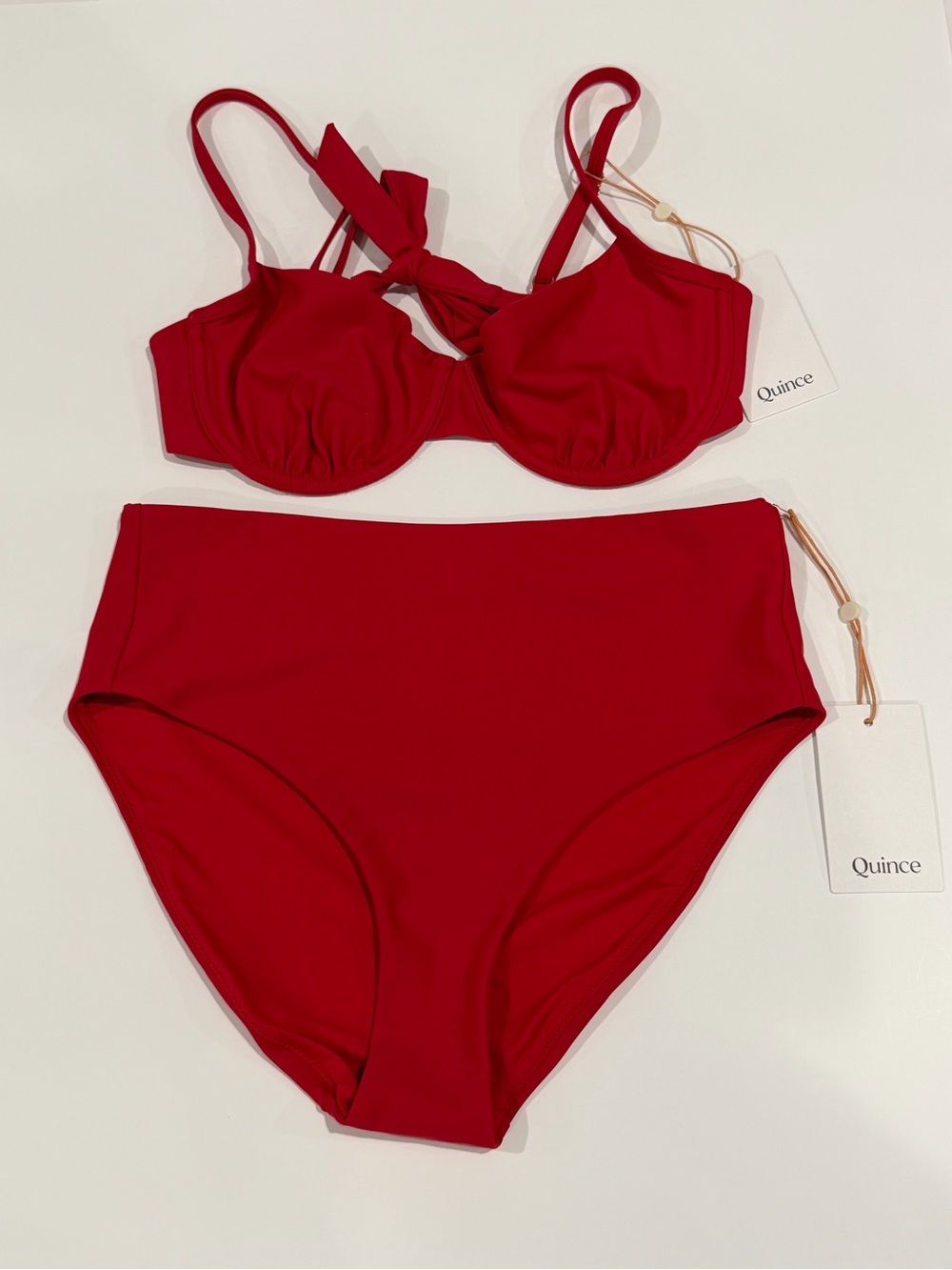 Quince NWT Bikini Set Italian Demi Top High Rise Bottom Cherry Red Medium - Picture 3 of 5